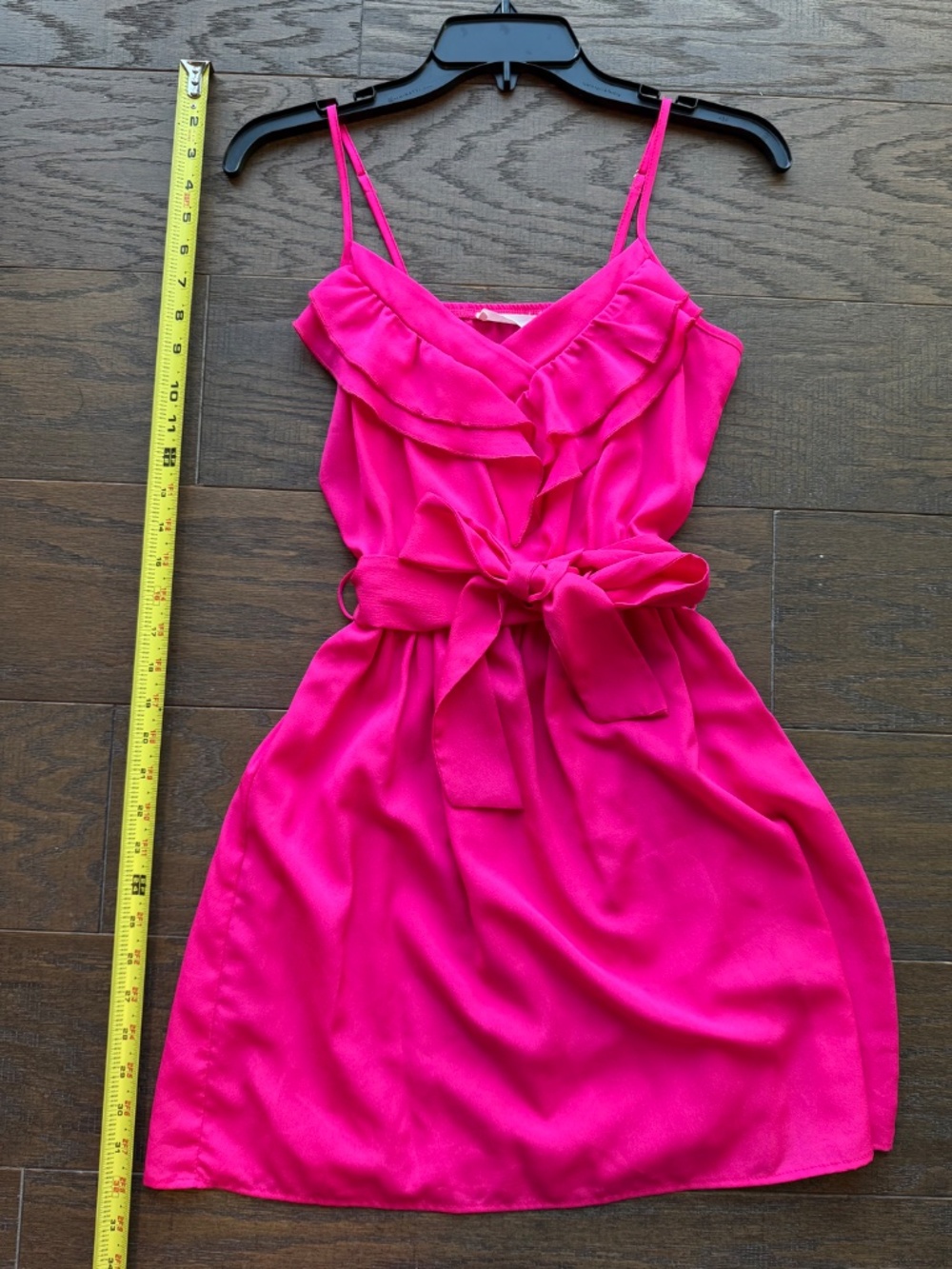 Lush Bright Pink Ruffle Mini Dress | Size XS | Adjustable Straps | Tie Waist